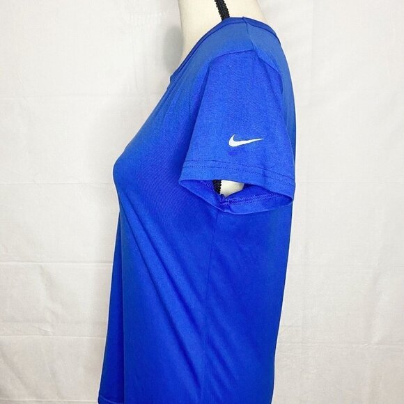 Nike Dri Fit Athletic T-Shirt Short Sleeve Solid Blue Logo Size M Medium - Picture 4 of 5